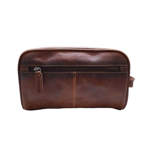 New Leather Toiletry Bag Dark Camel Color - Picture 1 of 10